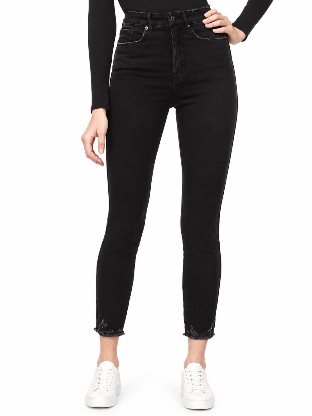 Good American Good Curve Crop Black Skinny Jeans 6/28 Raw Hem